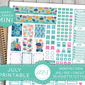 Happy Planner July Stickers, July Mini Happy Planner, July Monthly View Kit, Printable July Stickers, July Monthly Stickers, MM109
