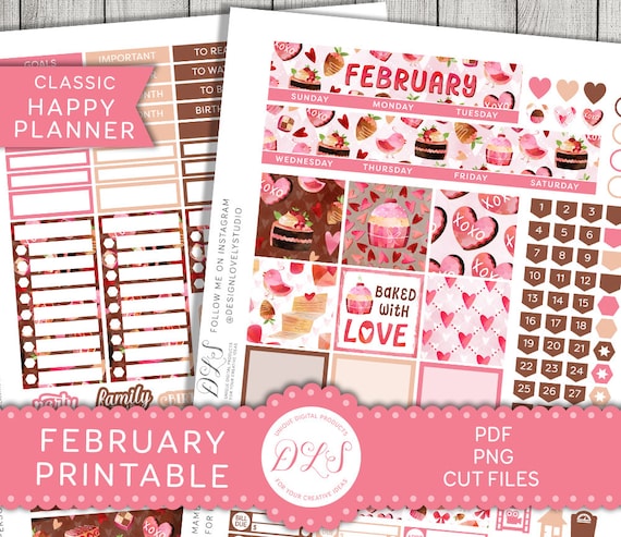 Printable Planner Stickers for Use in Mini Happy Planner or Personal Size  Planners,valentine Day Stickers,february Planner Stickers,pink 