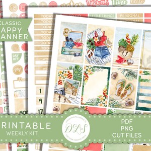 Printable Weekly Stickers Kit, Happy Planner Printable Stickers, Beach Planner Stickers, Summer Vacation Stickers, Cut Files, HP194