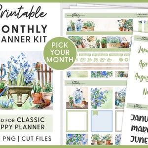 Monatssticker, Frühlingssticker, druckbare Sticker, Happy Planner Monatssticker, Gartensticker, HPMV220