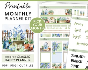 Monthly Planner Stickers, Spring Planner Stickers, Printable Planner Stickers, Happy Planner Monthly Stickers, Gardening Stickers, HPMV220