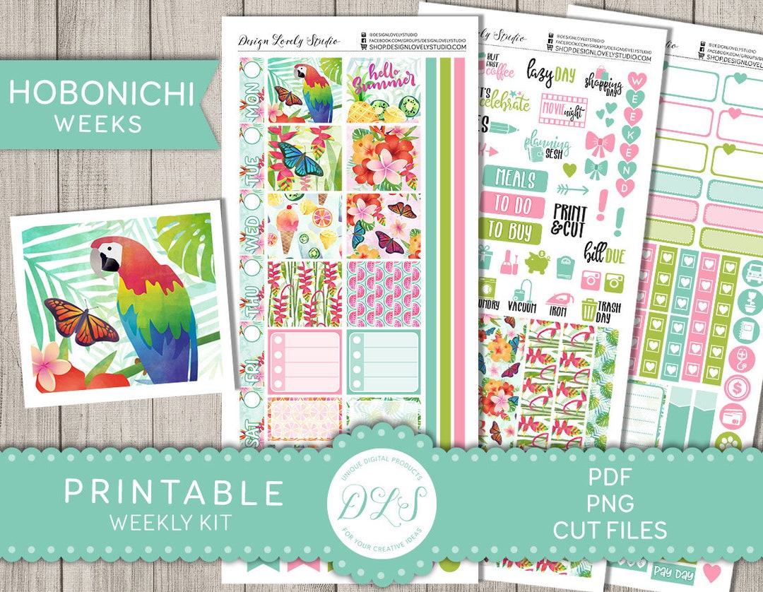 HOBONICHI Weeks Printable Stickers, Tropical Summer Planner Stickers ...