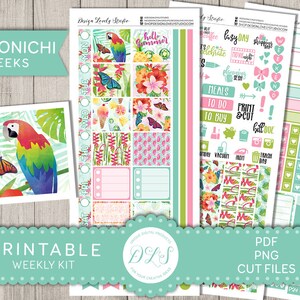 HOBONICHI Weeks Printable Stickers, Tropical Summer Planner Stickers, Hobo Weeks Printable Stickers Kit, Summer Planner Stickers, HO113