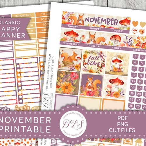 Printable NOVEMBER Monthly Stickers Kit Happy Planner - Etsy