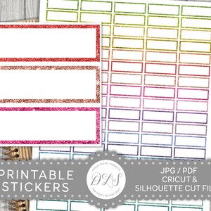 Printable Glitter Box Stickers, Glitter Label Stickers, Glitter Planner Box Stickers, Glitter Functional Stickers, Cut Files, FS140