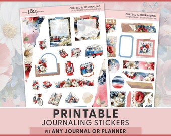 Lakeside Journaling Stickers Printable | Summer Camping Stickers | Lake Life Road Trip | Patriotic July 4th Ephemera, JS303