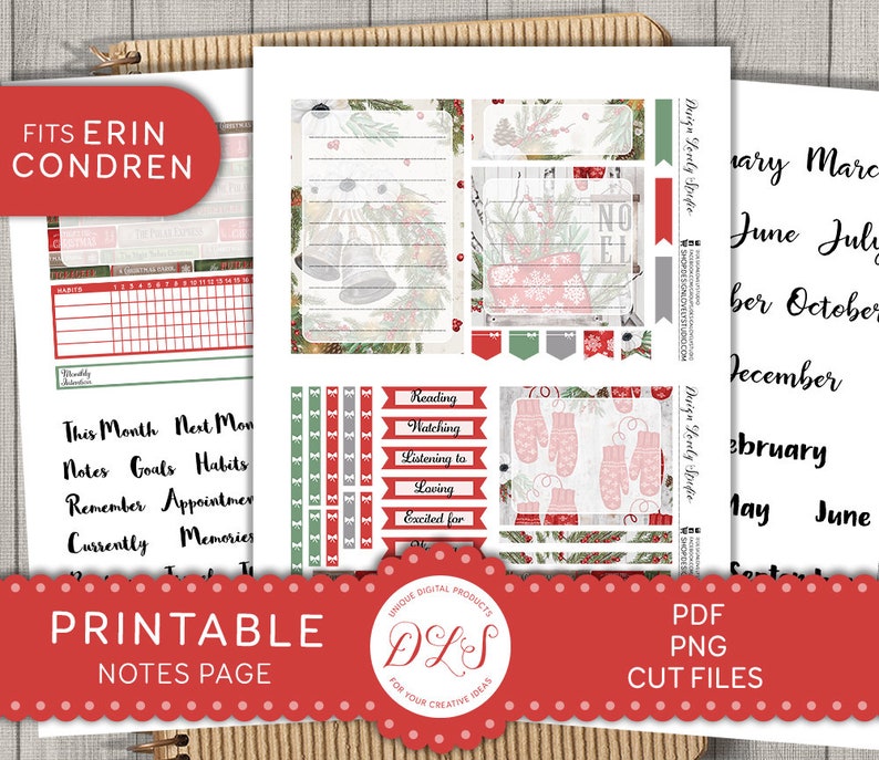 December Notes Decorations December Notes Page Stickers, Printable Planner Stickers, Erin Condren ...