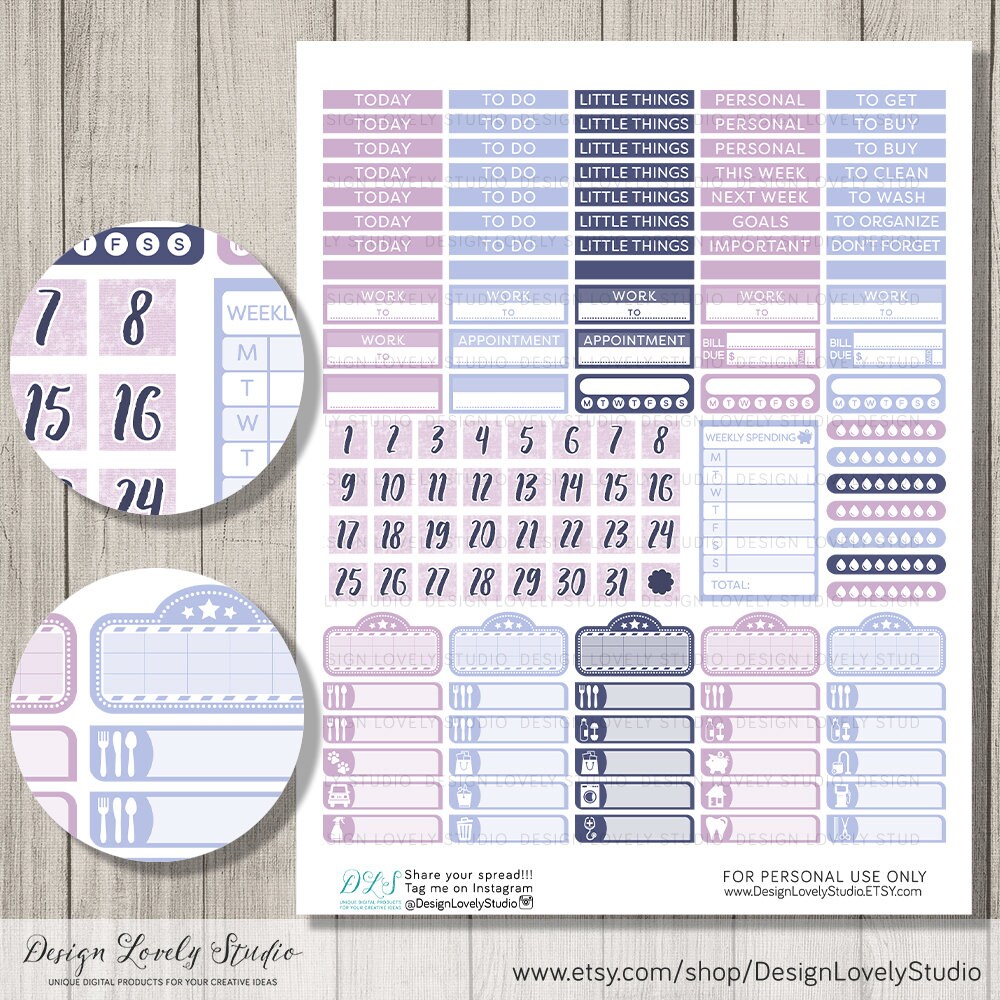 Happy Planner PRINTABLE Stickers, Purple Floral Planner Stickers, Happy ...