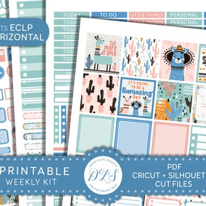 Erin Condren Horizontal Planner adesivi, Llama Planner adesivi Kit, Kit settimanale stampabile, orizzontale Planner stampabile, tagliare file, HS144