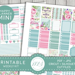 Printable Mini Happy Planner Weekly Kit, Spring Planner Stickers, Mini Happy Planner Printable Stickers, Cut Files, Silhouette, Cricut MW131