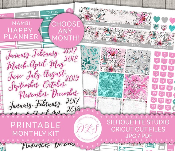 Monthly Planner Kit, Happy Planner Monthly Stickers, Editable