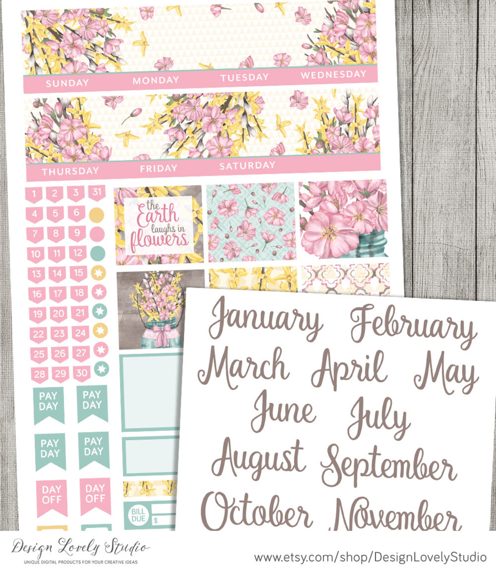 Monthly Planner Stickers Kit Spring Monthly Planner Stickers | Etsy