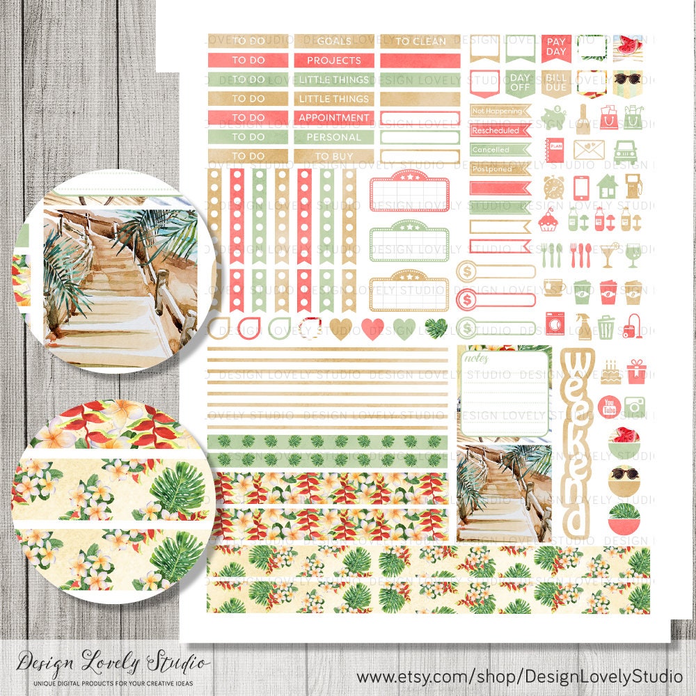 Summer Weekly Stickers Kit Mini Happy Planner Printable - Etsy Hong Kong
