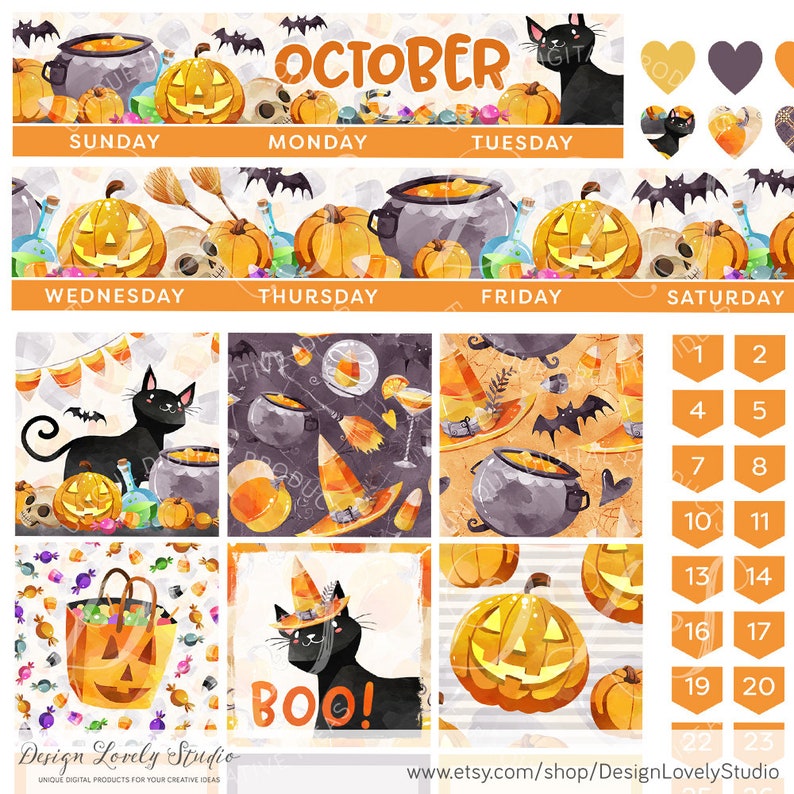 Printable OCTOBER Monthly Planner Stickers Kit, Happy Planner October ...