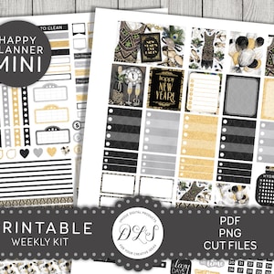 Mini Happy Planner New Year Stickers Kit, Autocollants de planificateur hebdomadaire de janvier imprimables, Autocollants de planificateur de réveillon du Nouvel An, Planificateur d'hiver, MW147