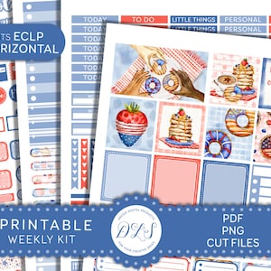 Printable 4TH OF JULY Weekly Sticker Kit, Independence Day Planner Stickers Kit, Patriotic Planner, ECLP Horizontal Stickers, HS185