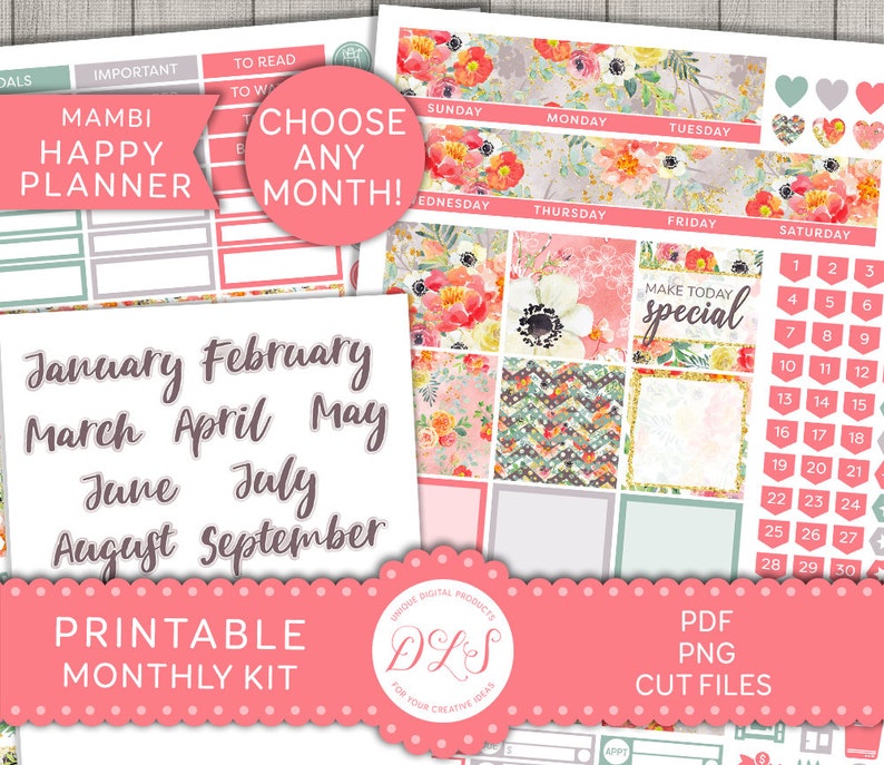 PRINTABLE Happy Planner Stickers Monthly Planner Stickers - Etsy