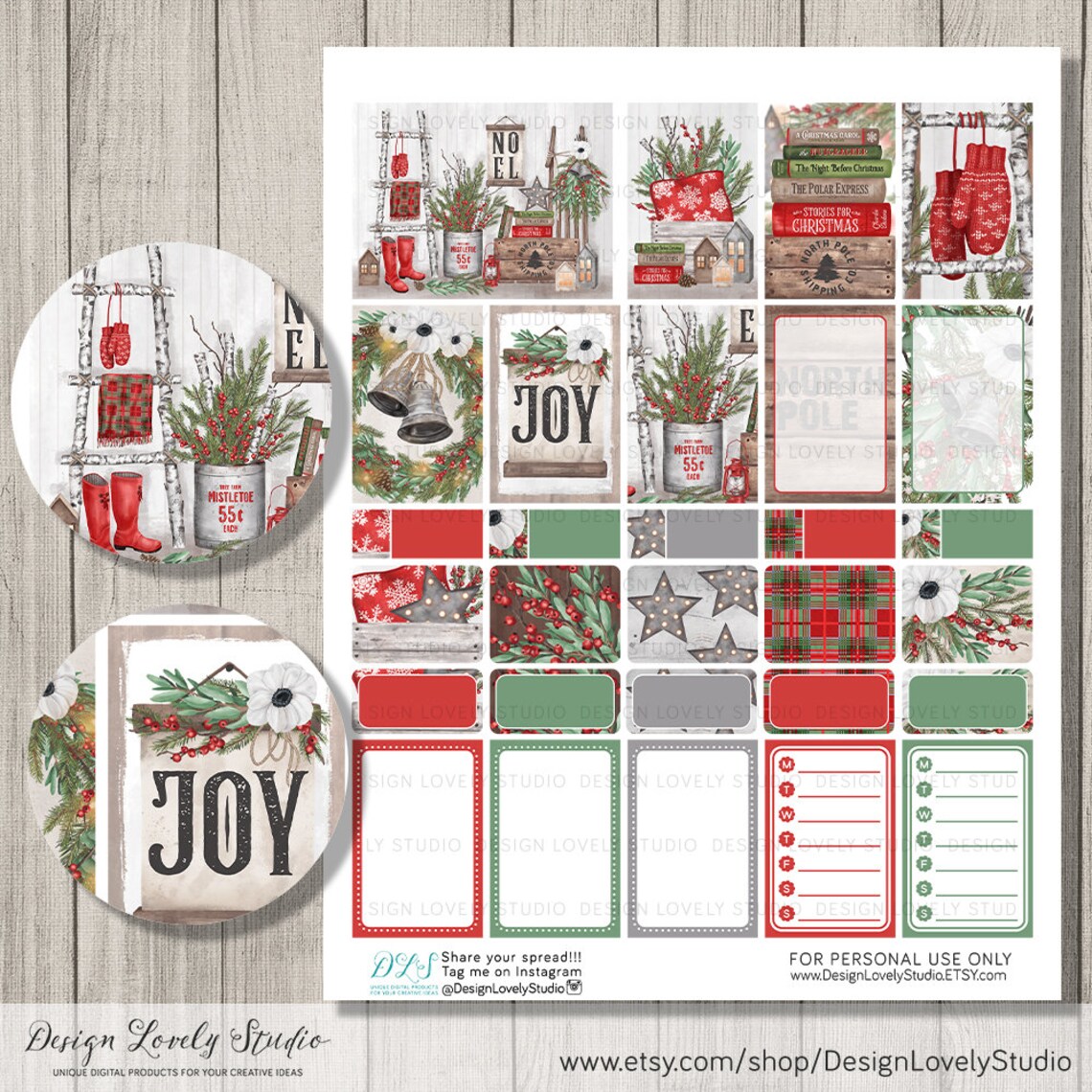 Happy Planner Christmas Stickers Kit Printable Christmas Etsy