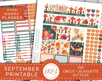 Happy Planner September Stickers, September Monthly Planner Kit, Printable September Stickers, Mambi September, Fall Planner Kit, HPMV132