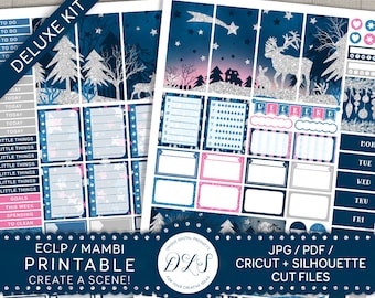 Happy Planner Winter Planner Stickers, Printable Christmas Planner Stickers, Weekly Planner Kit, Glitter Christmas Stickers, ECF104