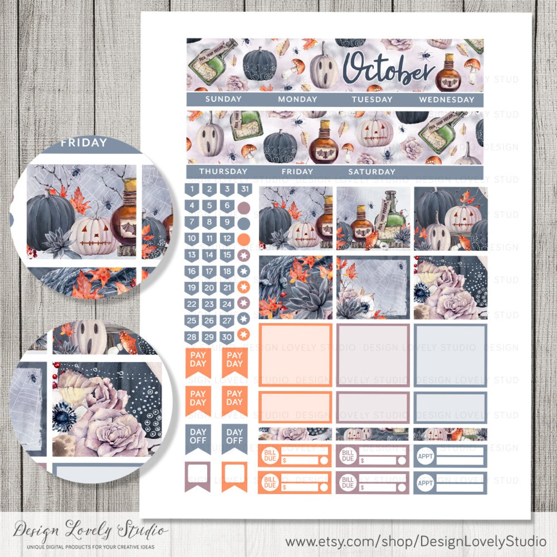 Printable October Monthly Kit, October Planner Stickers Kit, Halloween ...