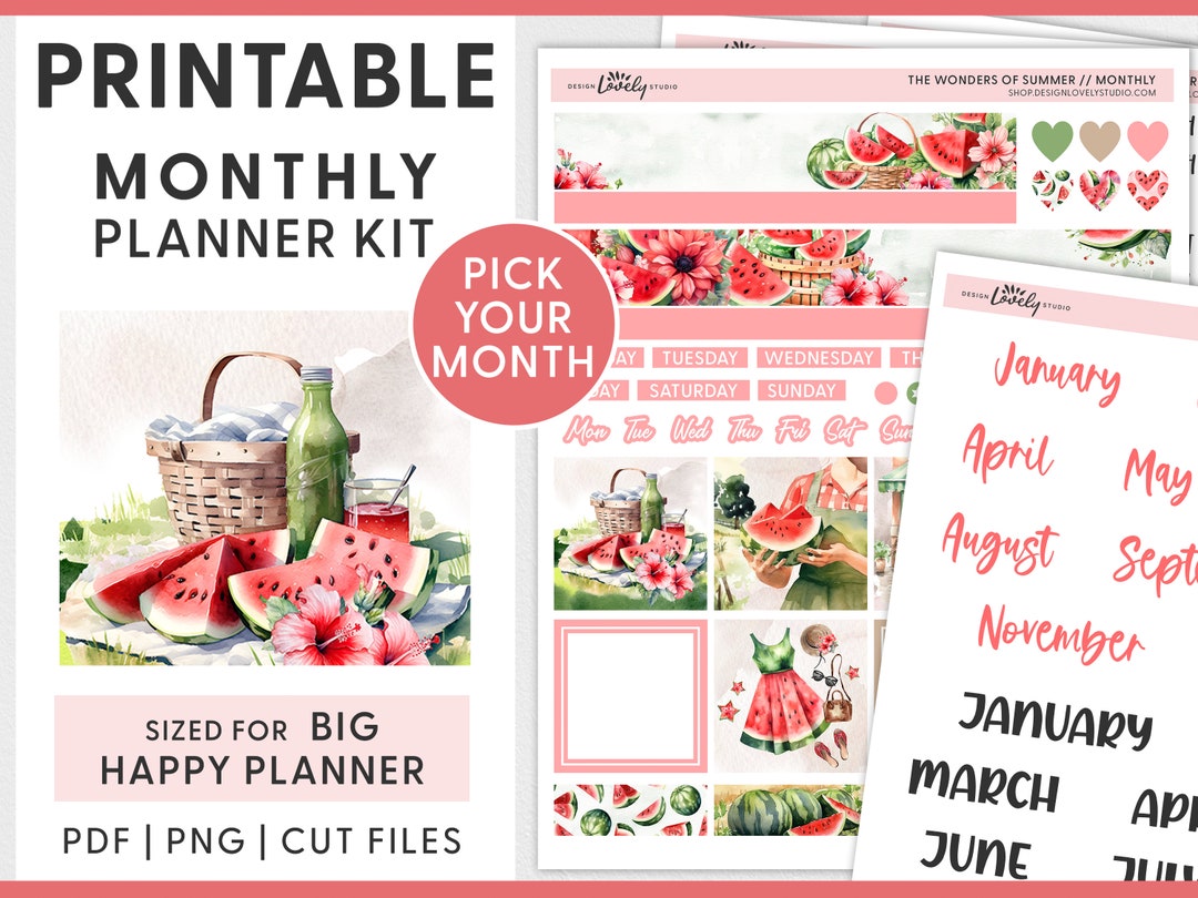 July Montly Sticker Kit, August Planner Stickers, Printable Planner ...
