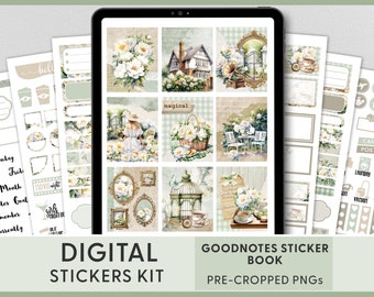 Digital Floral Planner Stickers, Summer Stickers, Spring Stickers, Goodnotes Stickers, Pre-cropped Stickers, Ipad Stickers, Peonies, DG155