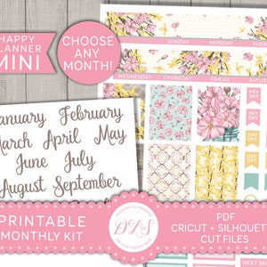 Mini Happy Planner Monthly Stickers Kit, Printable Monthly Planner Stickers, Floral Planner Stickers, Cherry Blossom Planner Stickers, MM162