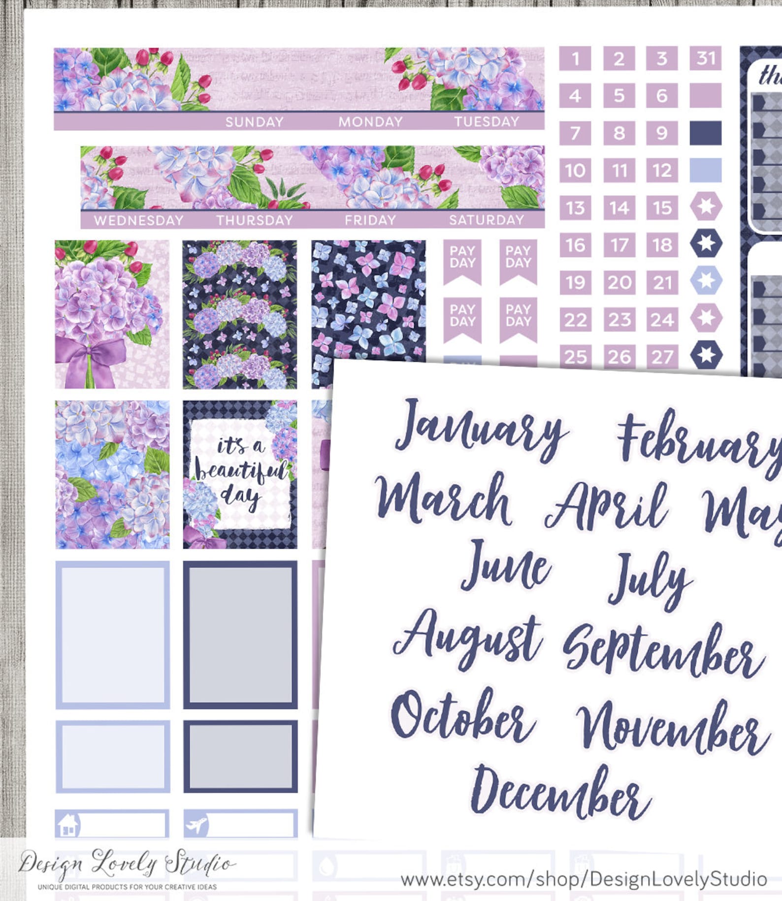 Mini Happy Planner Monthly Stickers Kit, Printable Monthly Planner