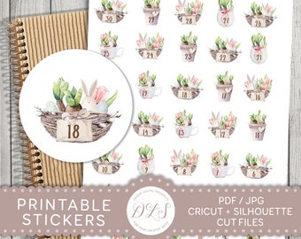 Ostern Countdown Sticker, Ostern Datum Cover Sticker, druckbare Ostern Sticker, Frühling Sticker, geschnittene Dateien, DS119