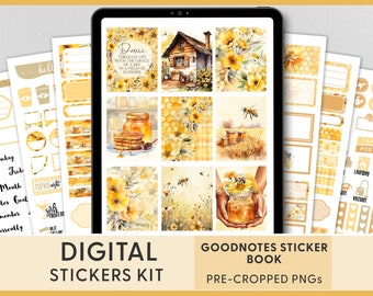 Honey Bee Digital Planner Stickers, Spring Goodnotes Planner Stickers, Bees Stickers, Honeycomb Stickers, Pre-cropped Stickers, DG152