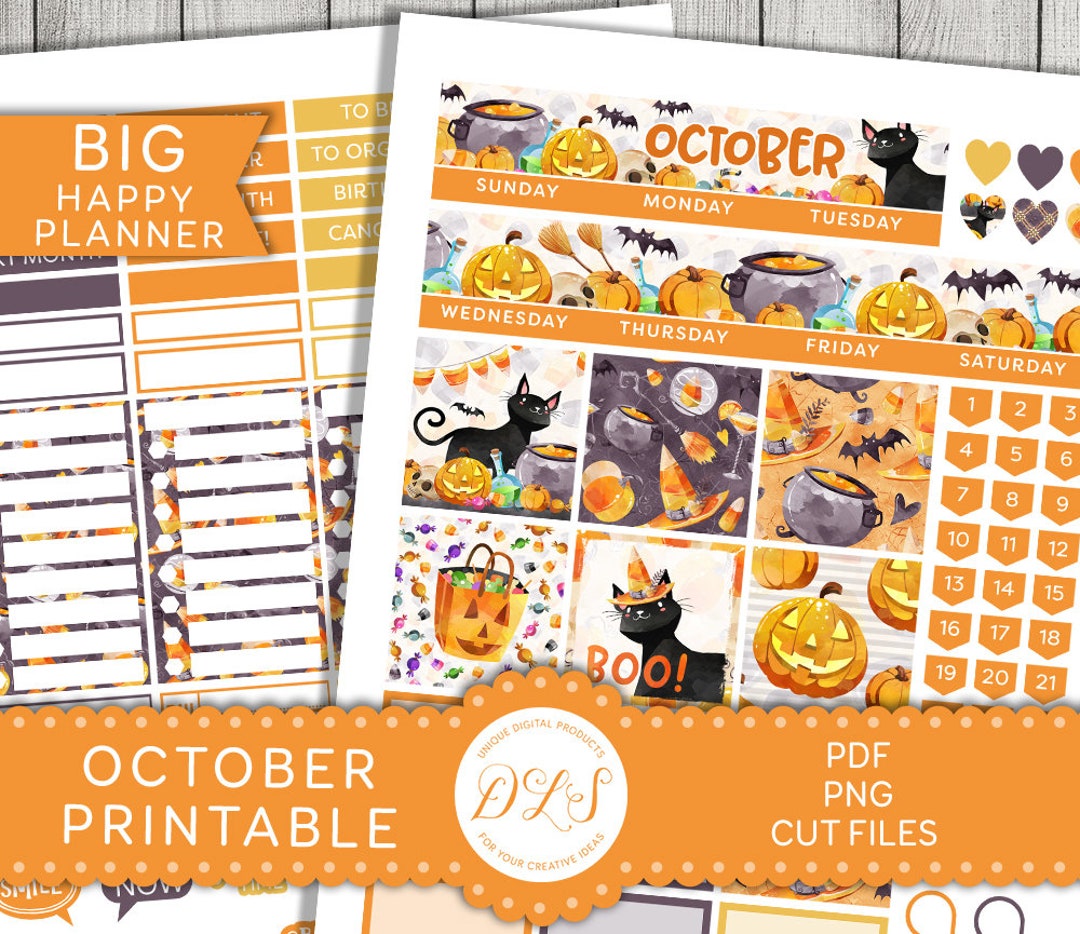 Printable OCTOBER Monthly Stickers Kit, Big Happy Planner October ...
