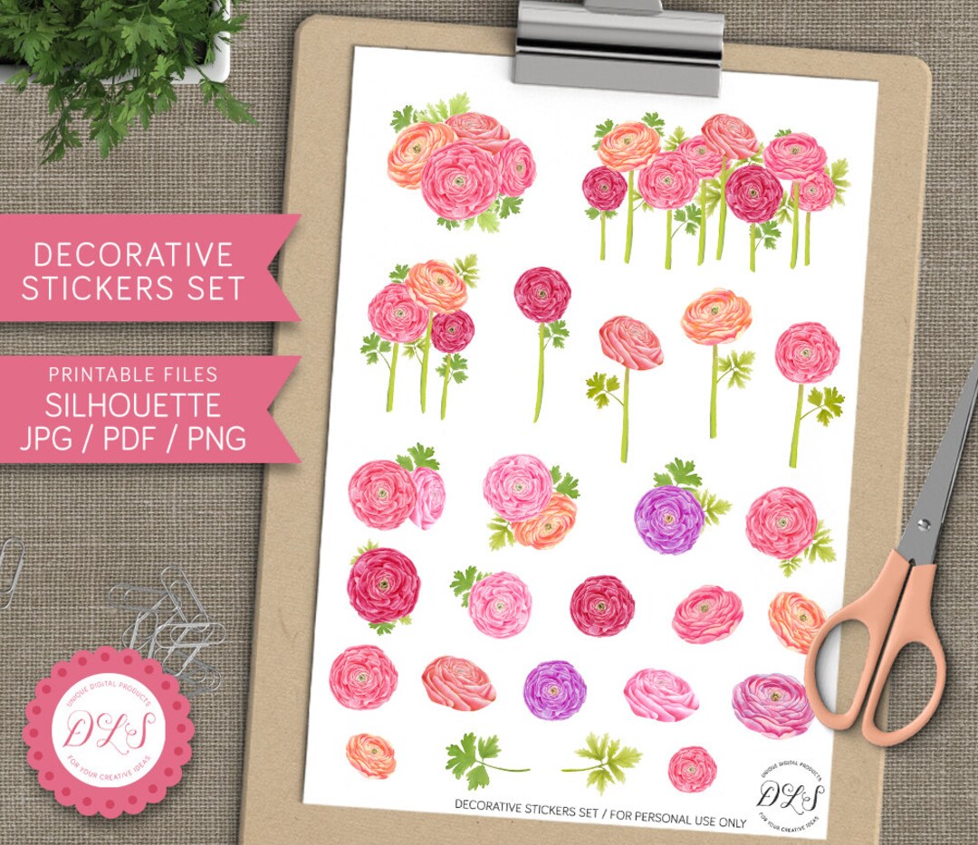 Flower Planner Stickers Pink Ranunculus Erin Condren Life Planner ...