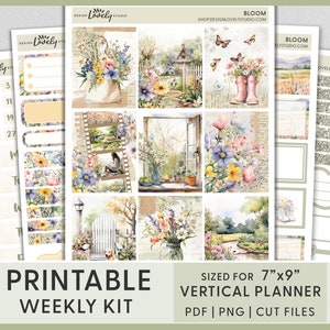 Pegatinas del planificador de primavera, pegatinas del planificador floral, kit de pegatinas semanales de primavera, pegatinas del planificador imprimibles, pegatinas verticales, VS241