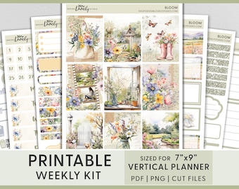 Spring Planner Stickers, Floral Planner Stickers, Spring Weekly Sticker Kit, Printable Planner Stickers, Vertical Stickers, VS241