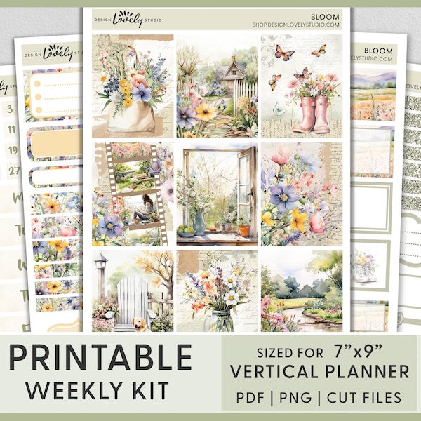 Frühling Planner Aufkleber, Blumen Planner Aufkleber, Frühling wöchentliche Aufkleber Kit, druckbare Planner Aufkleber, vertikale Aufkleber, VS241