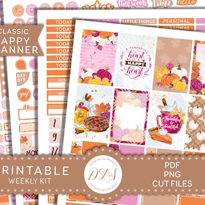 Adesivi thanksgiving planner stampabili, adesivi stampabili Happy Planner, kit settimanale del Ringraziamento, adesivi fall planner, file tagliati, HP200