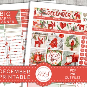 Afdrukbare DECEMBER maandelijkse stickers Kit, Big Happy Planner December Kit, Kerst Planner Stickers, December afdrukbare, gesneden bestanden, BM169
