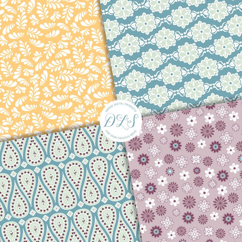 Boho Digital Paper Pastel Floral Digital Paper Summer Floral Paper DP121 Floral Seamless Pattern Paisley Digital Paper 6x6 Printable