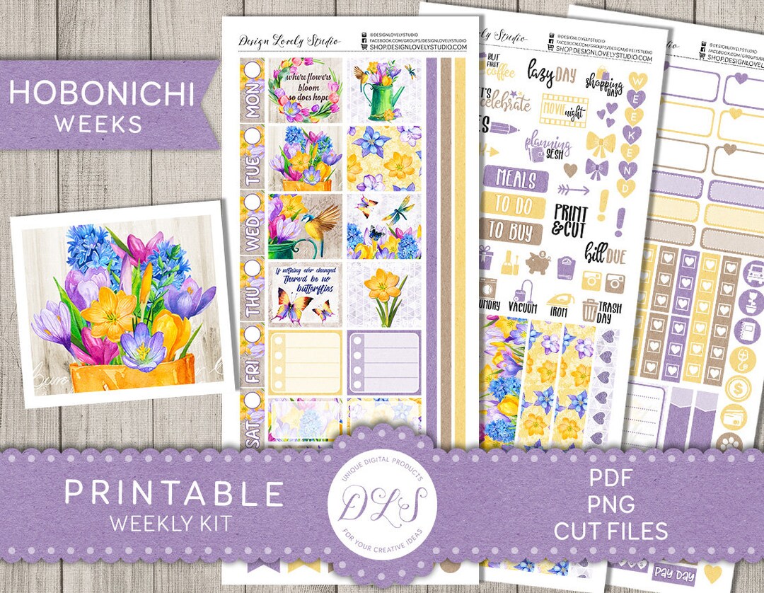 Printable HOBONICHI Weeks Stickers Kit, Floral Planner Stickers, Spring ...