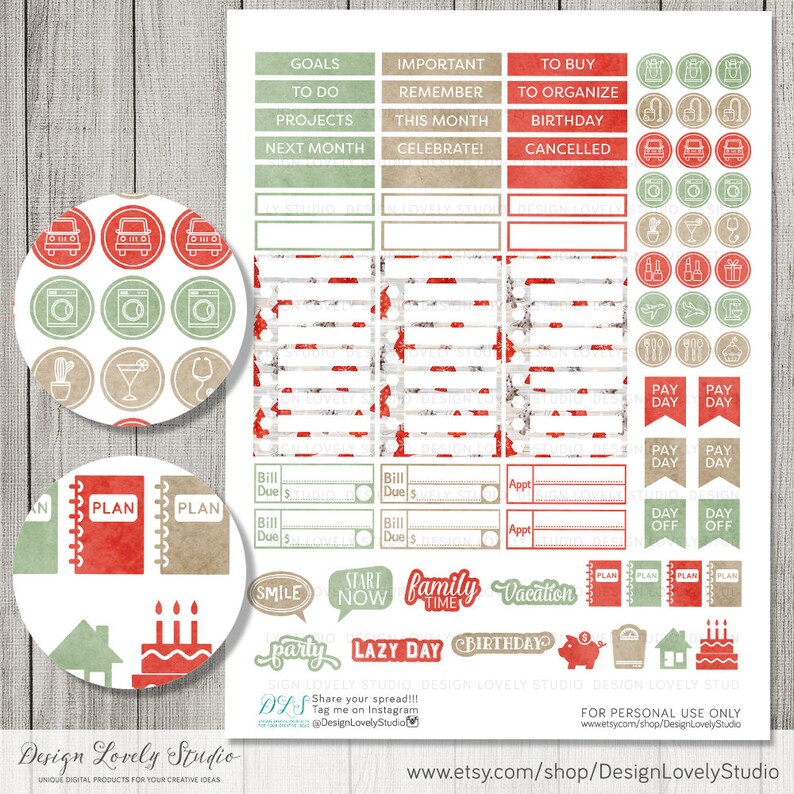 Printable DECEMBER Monthly Stickers Kit Big Happy Planner - Etsy
