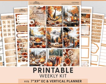 Fall Cottage Printable Planner Stickers | Weekly Sticker Set for Erin Condren Vertical | Marshmallows, Hot Cocoa & Rustic Cabin Vibes, VS289