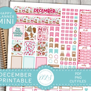 Afdrukbare DECEMBER maandelijkse Kit, Mini Happy Planner December Planner Stickers, December maandelijkse afdrukbare Stickers Kit, gesneden bestanden, MM179