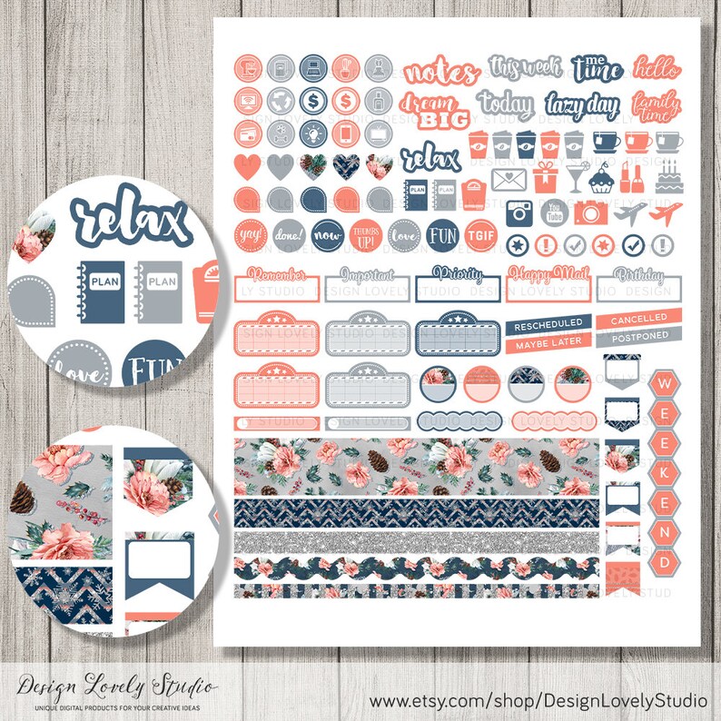 Printable Horizontal Planner Stickers Winter Weekly Planner | Etsy