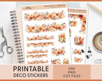 Pegatinas de flores de otoño, hoja de pegatinas de otoño, pegatinas de diario de otoño, pegatinas decorativas de otoño, pegatinas imprimibles para planificador, pegatinas BuJo, JS160