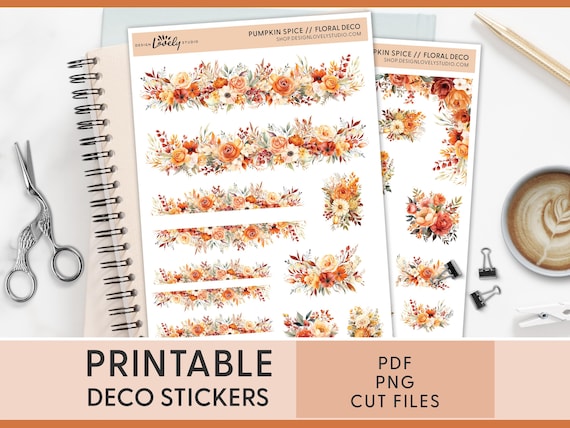 Autumn Floral Stickers, Fall Sticker Sheet, Fall Journaling Stickers, Autumn Deco Stickers, Printable Planner Stickers, BuJo Stickers, JS160