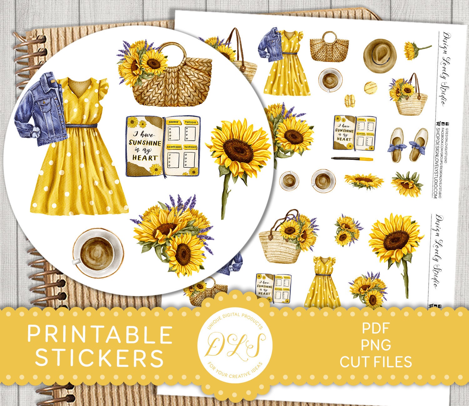 sunflower-planner-stickers-summer-planner-stickers-printable-stickers-bujo-stickers-journaling-stickers-scrapbook-stickers-ds182-etsy