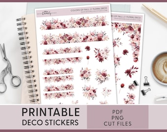 Pegatinas de flores de otoño, hoja de pegatinas de otoño, pegatinas para diario de otoño, pegatinas decorativas de otoño, pegatinas imprimibles para planificador, pegatinas BuJo, JS160