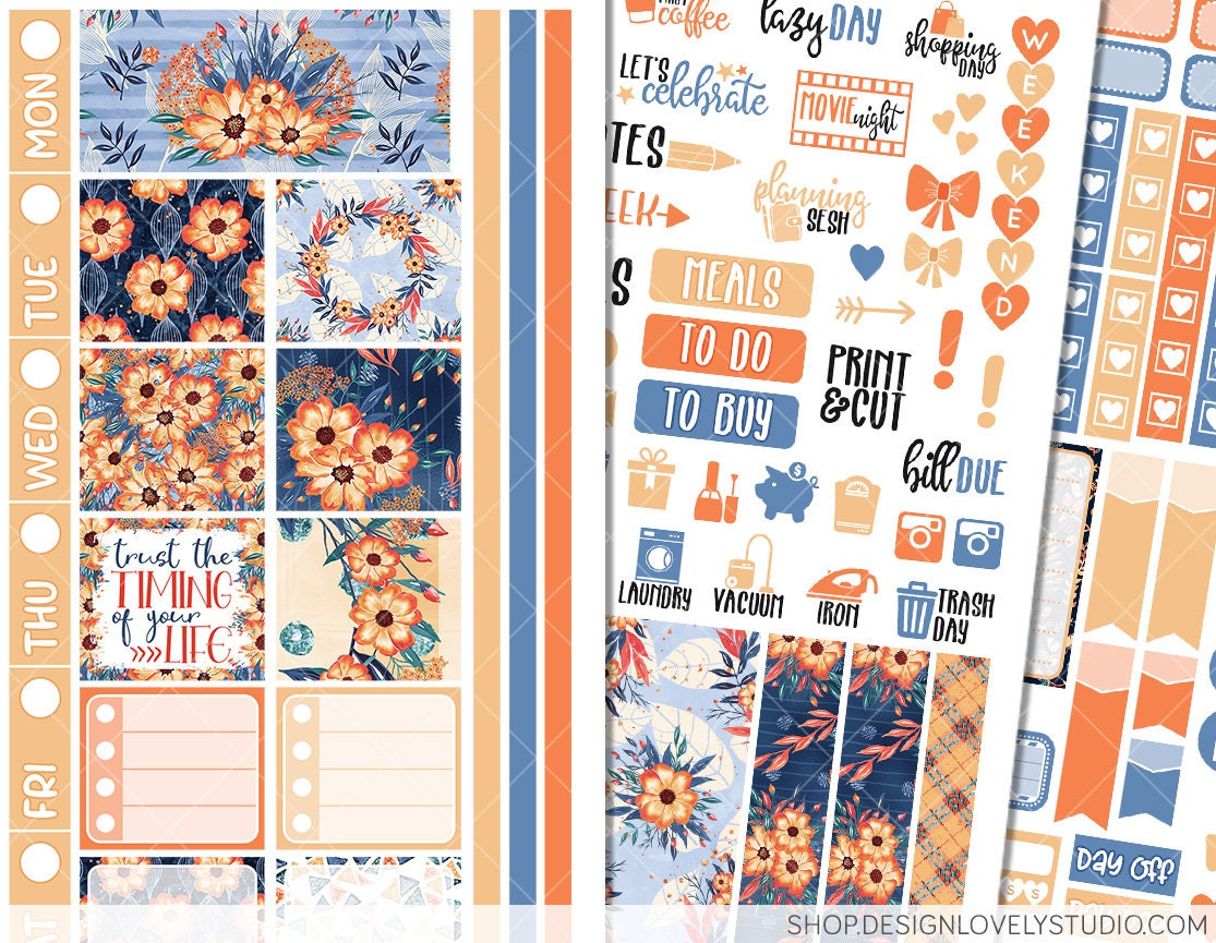Printable HOBONICHI Weeks Stickers Kit, Floral Planner Stickers, Fall ...