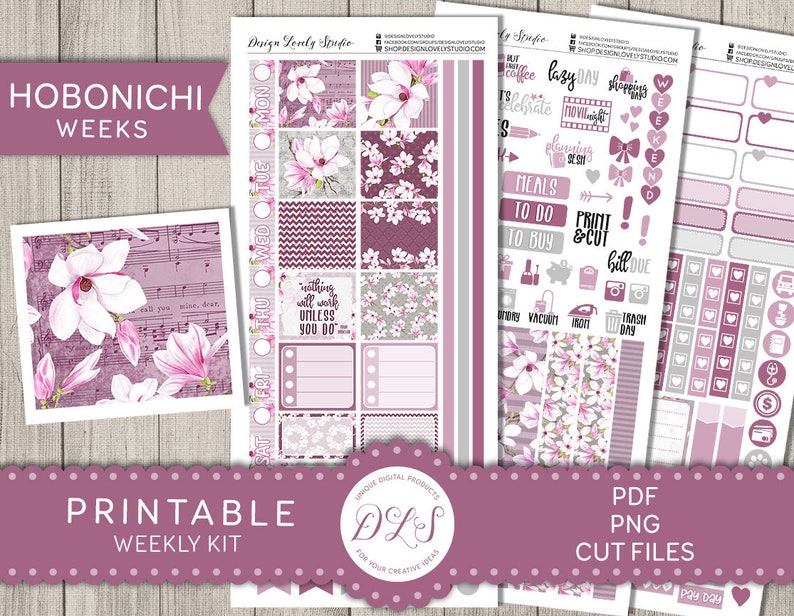Printable HOBONICHI Weeks Stickers Kit, Floral Planner Stickers ...